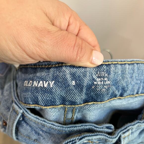 Old Navy Sky Hi Extra High Rise Wide Leg Cropped Jeans 8 Raw Hem Vintage Denim - Picture 7 of 7